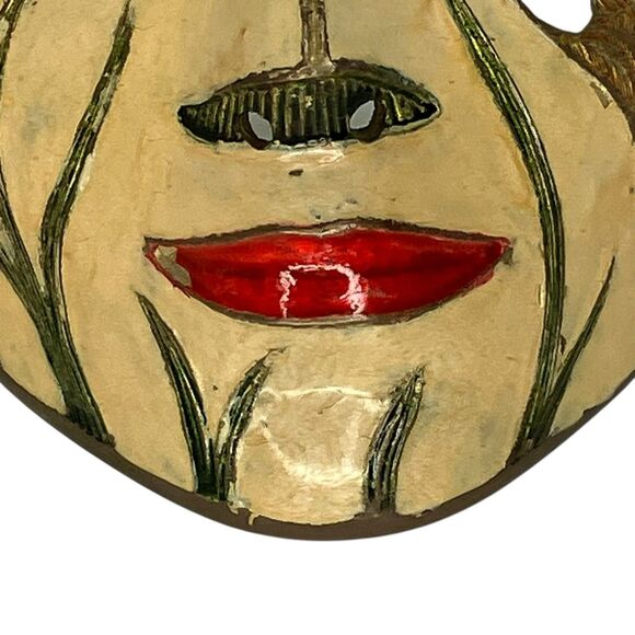 Vtg. Brass Mask Hand Painted Birds Enamel Wall Art Theater Decor - Picture 4 of 9